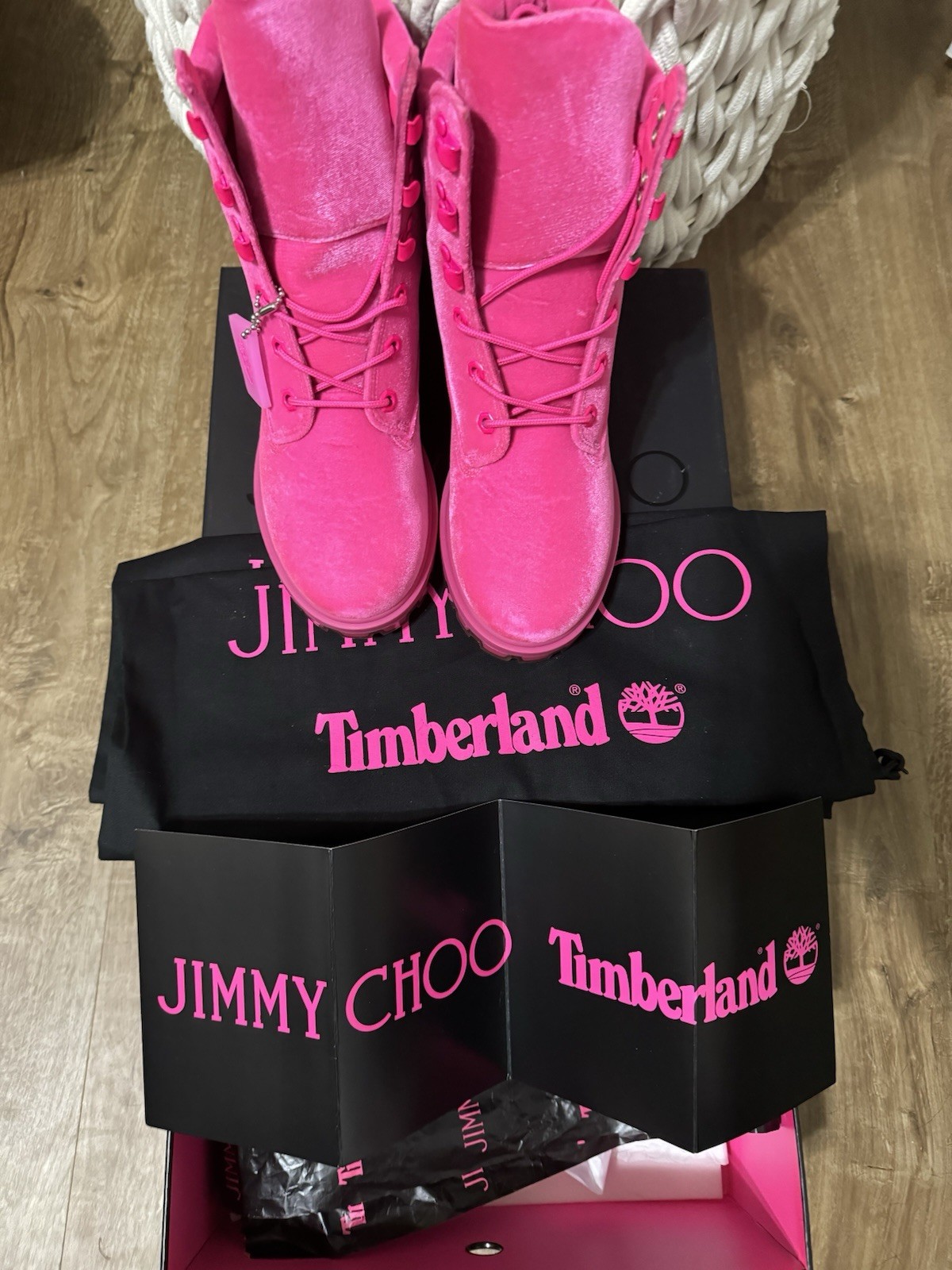 Timberland x Jimmy Choo Women 6in Puffer Pink Velvet Ankle Bootie 8.5W MPN