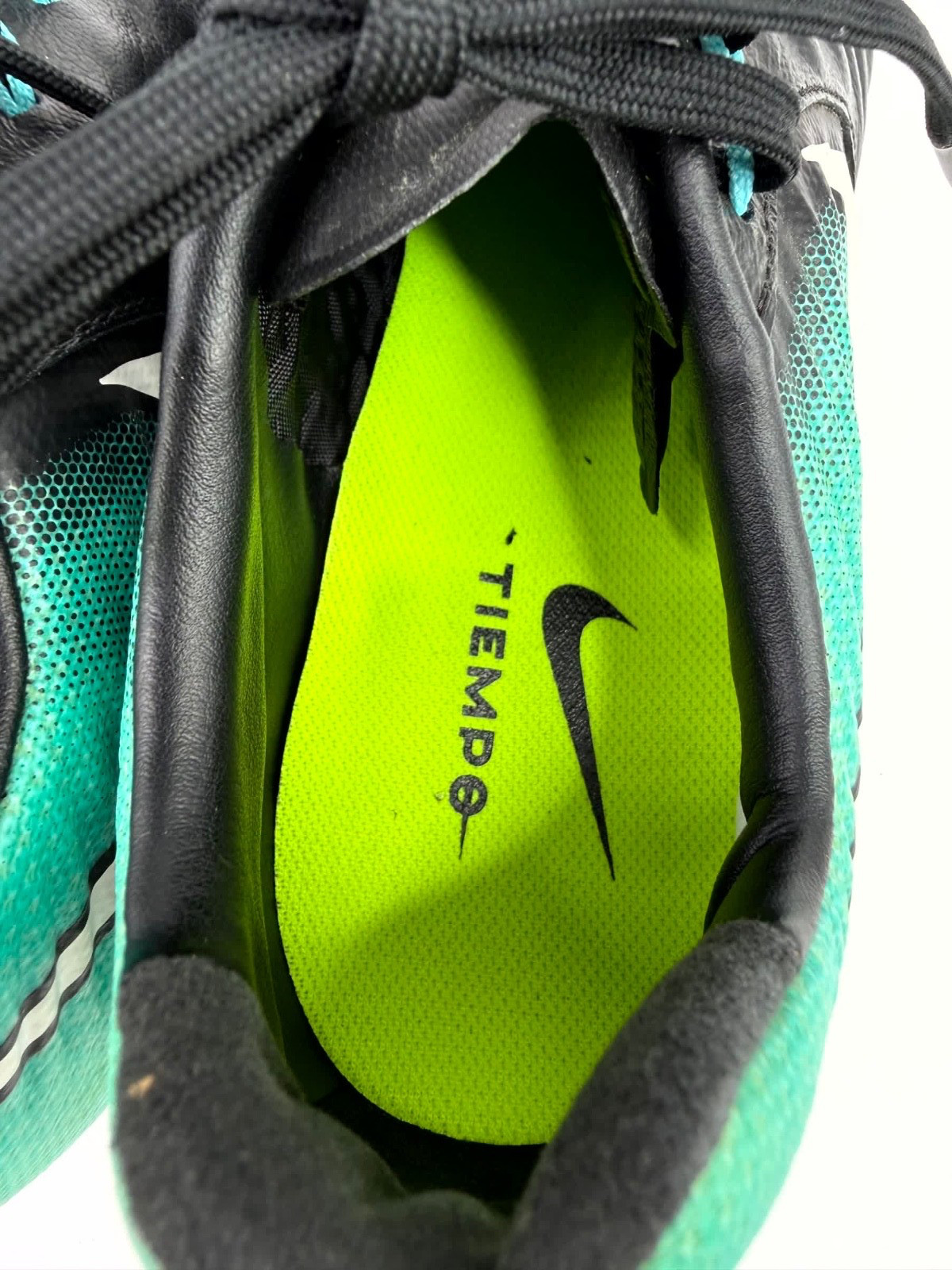Nike Tiempo Legacy III FG Soccer Cleats Womens Size 8 897803-002 Black/Aqua