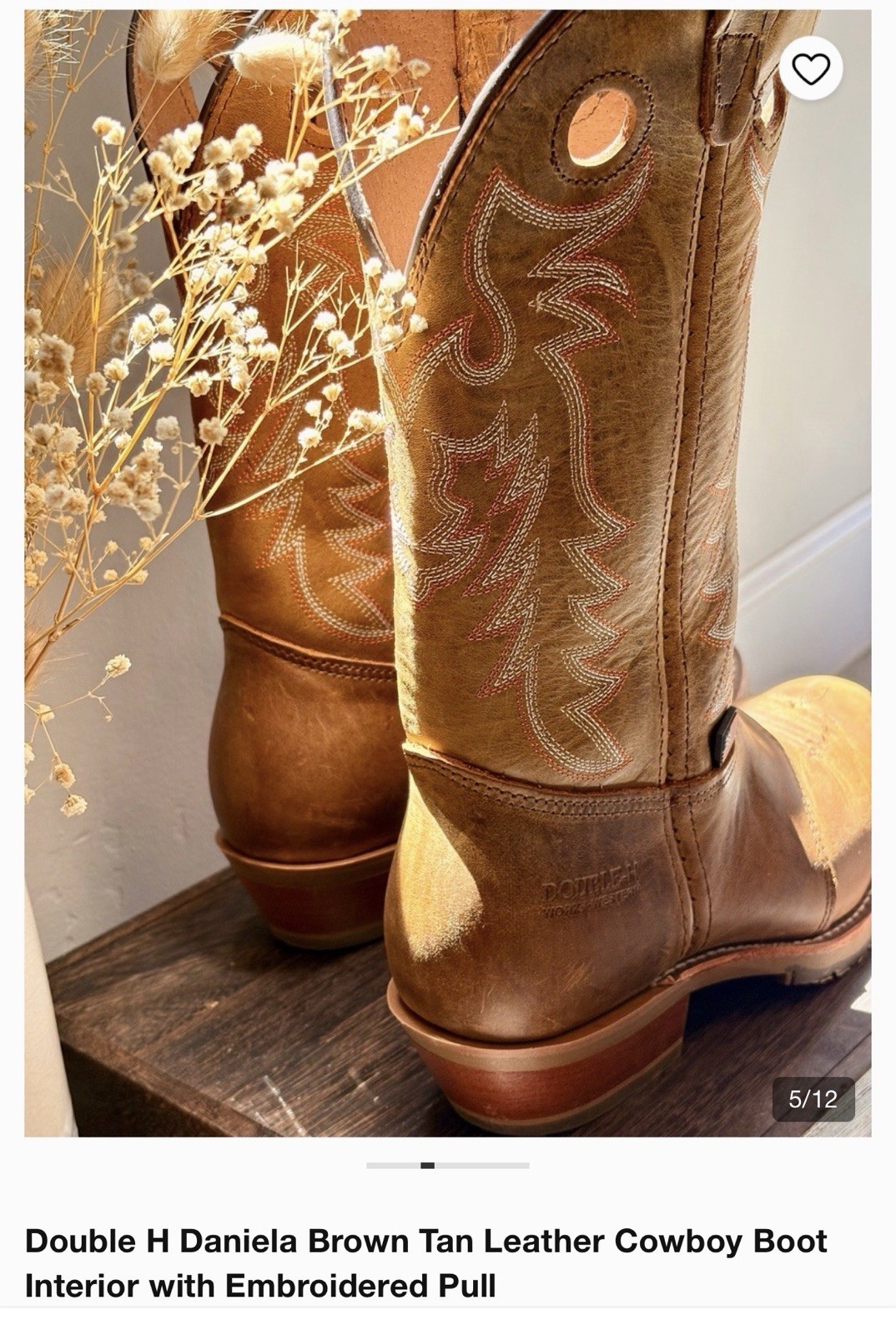 Double-H Boots Woman’s 8M Daniela Western Cowgirl Workwear Brown Leather DH5159