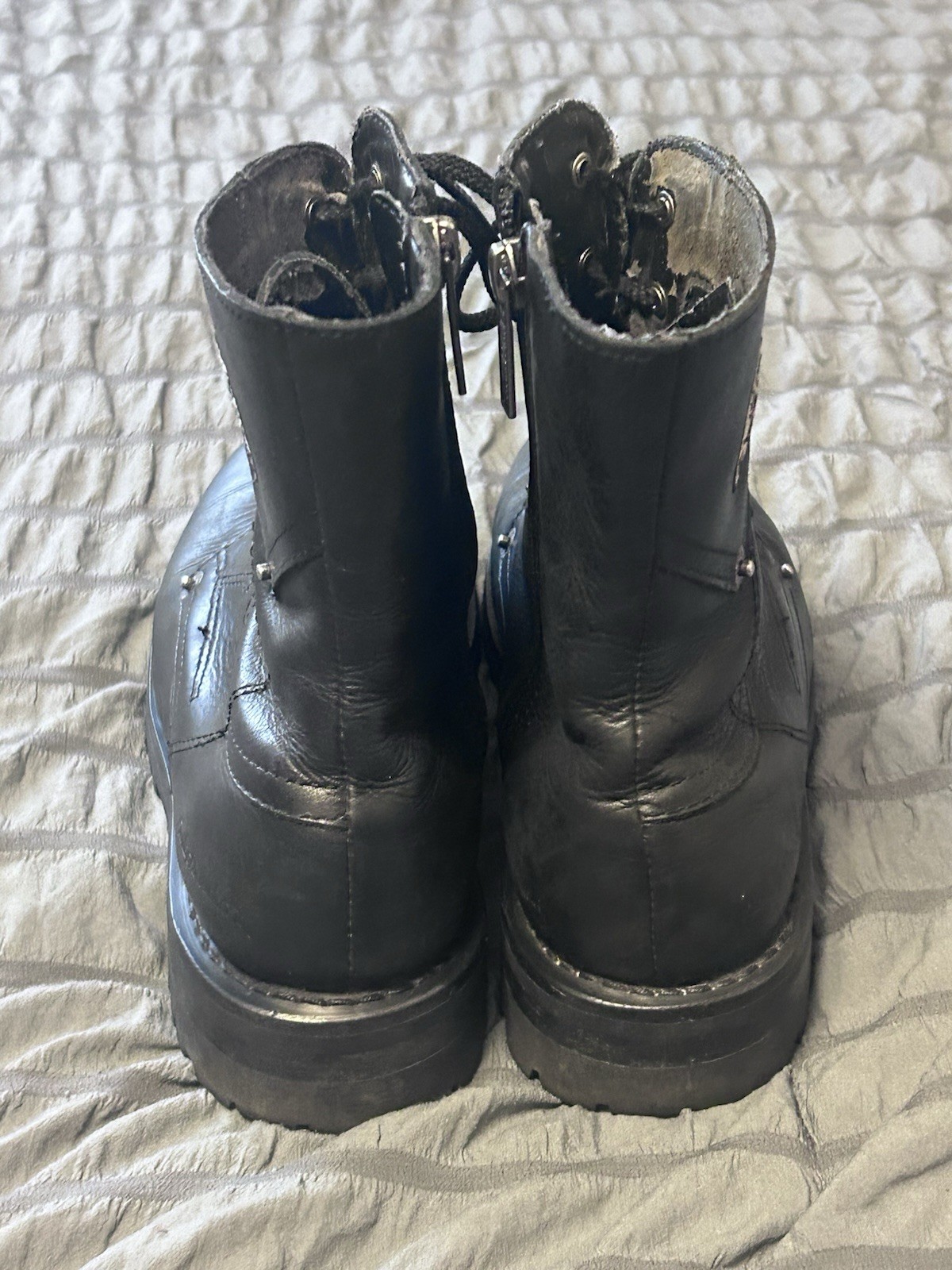 Harley Davidson Boots Womens 7.5 Black Leather 84070 Side Zipper Riding Motto