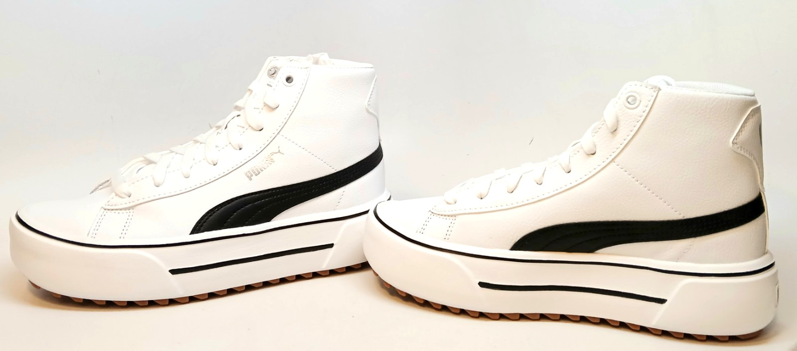 Puma Kaia Mid Leather Platform Sneakers Women Size 7M White / Black /Silver NEW