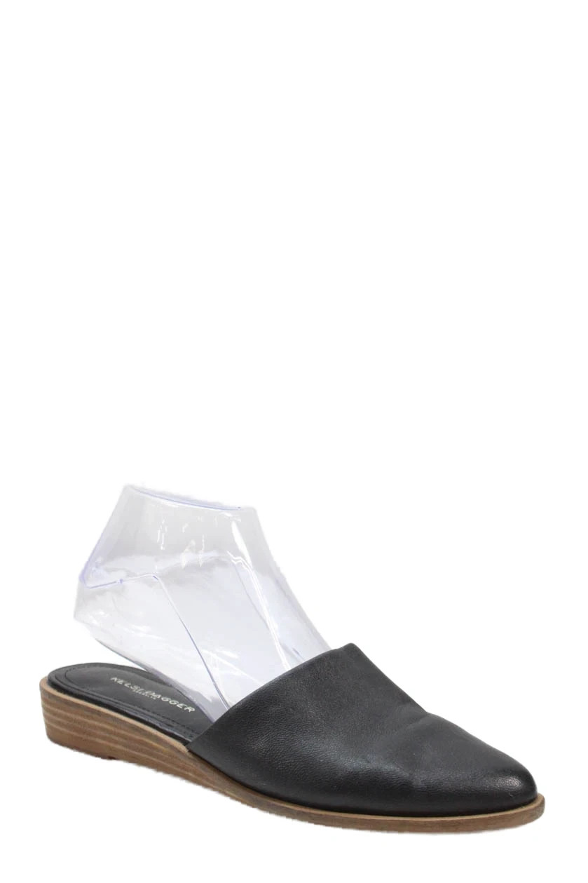 Kelsi Dagger Brooklyn Leather Slide Wedge Mule flat black d’orsay pointed toe 10