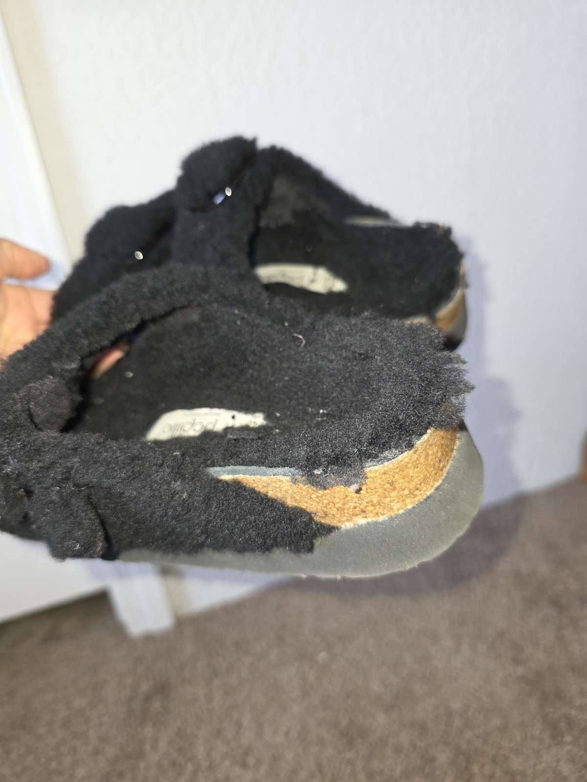 Birkenstock Papillio Arizona Teddy Shearling Fur Platform Sandals Black