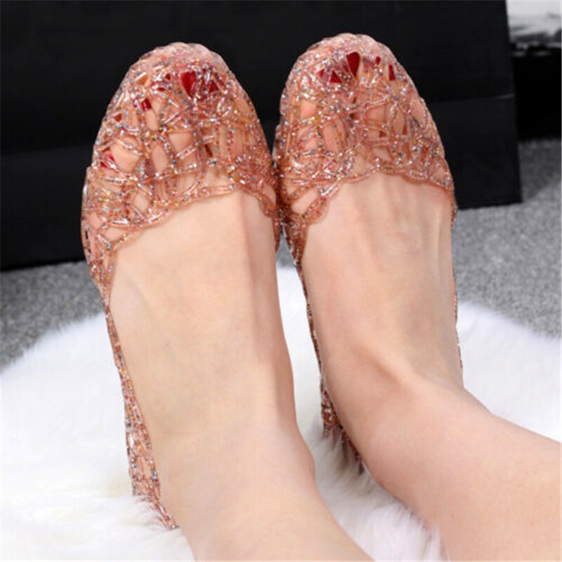 Jelly Shoes Slip On Beach Sandals Women Hollow Out Crystal Ladies Flats Summer