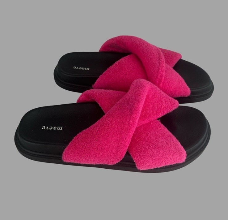 Size 8-New Anthropologie Maeve Terry Slide Sandals In Pink & Black