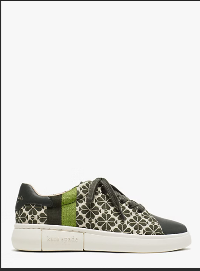 Kate Spade NY Itallian Jacquard Fabric Lining Cotton Twill Green Flower Sneakers