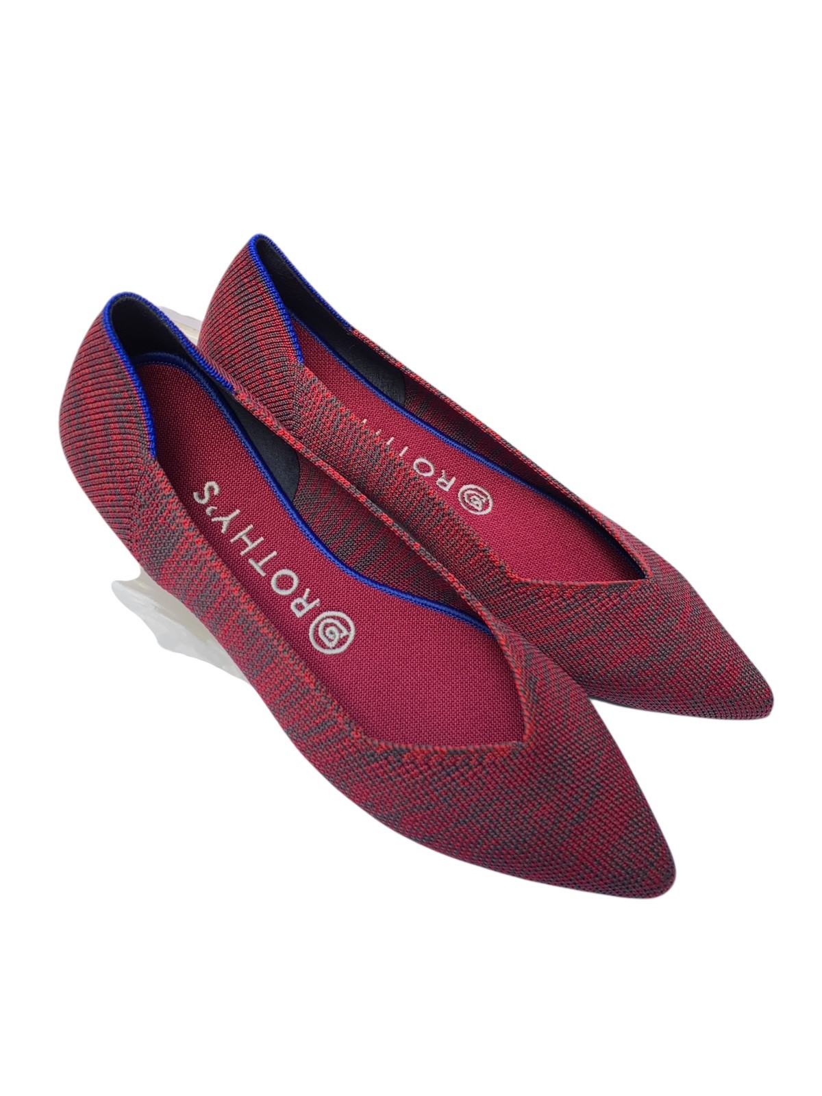 ROTHY’S The Point Flats Women’s 7.5 Red Blue Knit Pointed Toe Washable Shoes