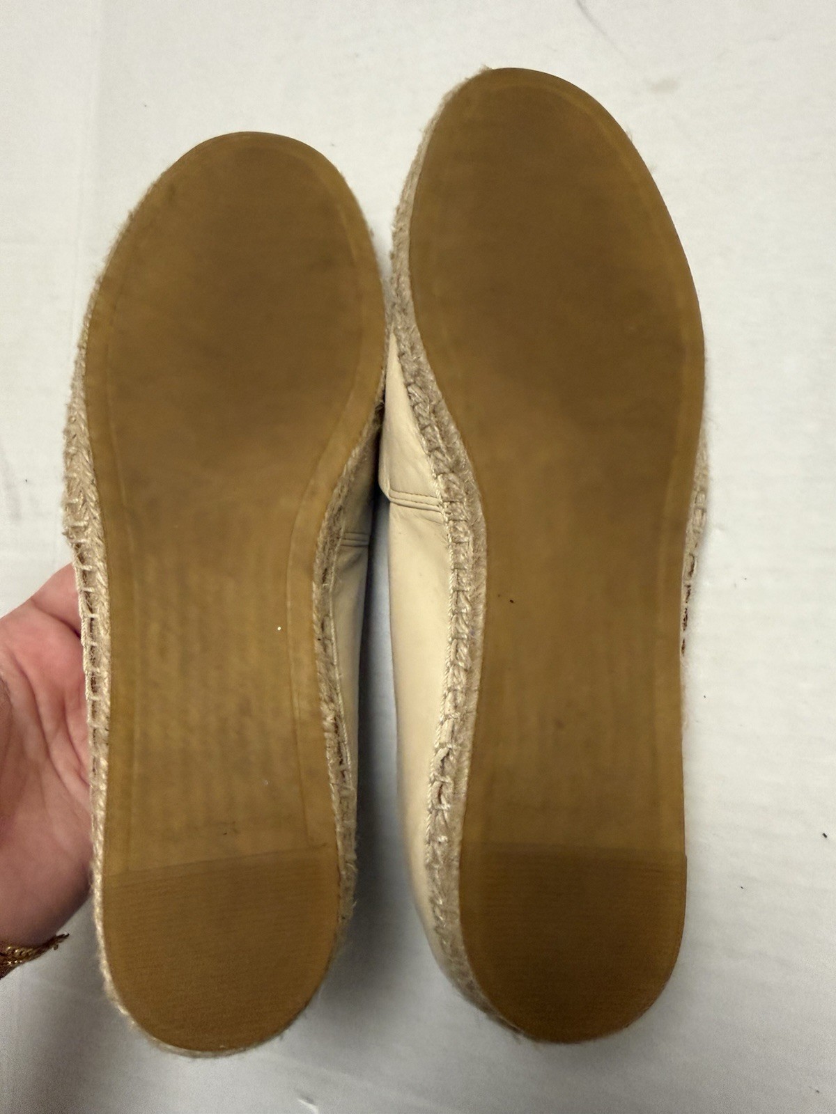 Tory Burch 7 M Eleanor Espadrilles Leather Flats Cream Preowned – Some Wear
