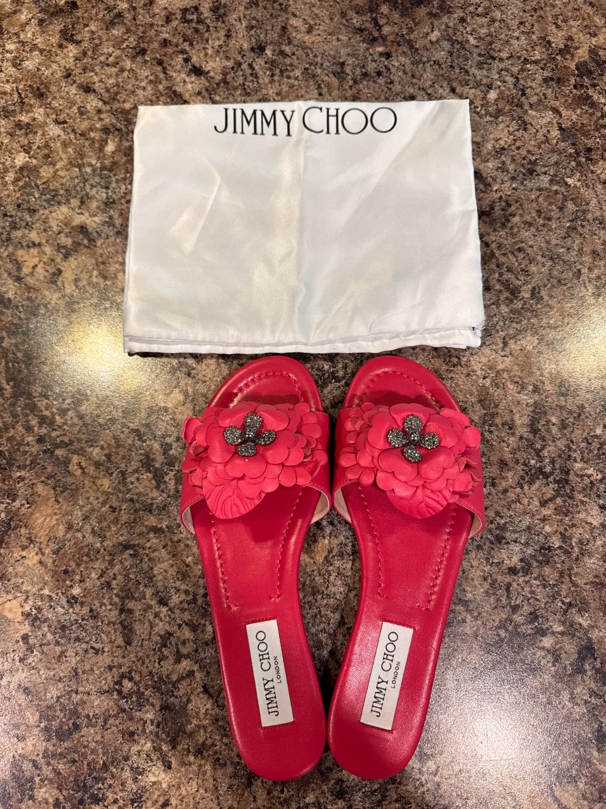 Jimmy Choo Sandals Neave Blossom Mules Flats Flower Slides Shoes 37.5 Floral