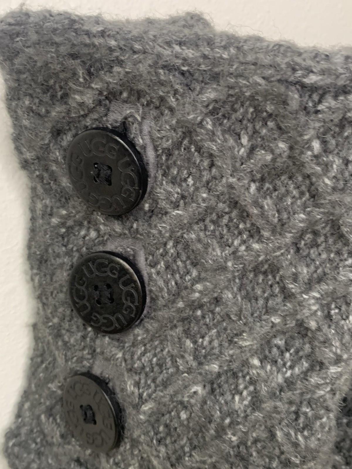 UGG 3066 Lattice Cardy Gray Sz 7 Sweater Knit Button Winter Sock Boots Womens