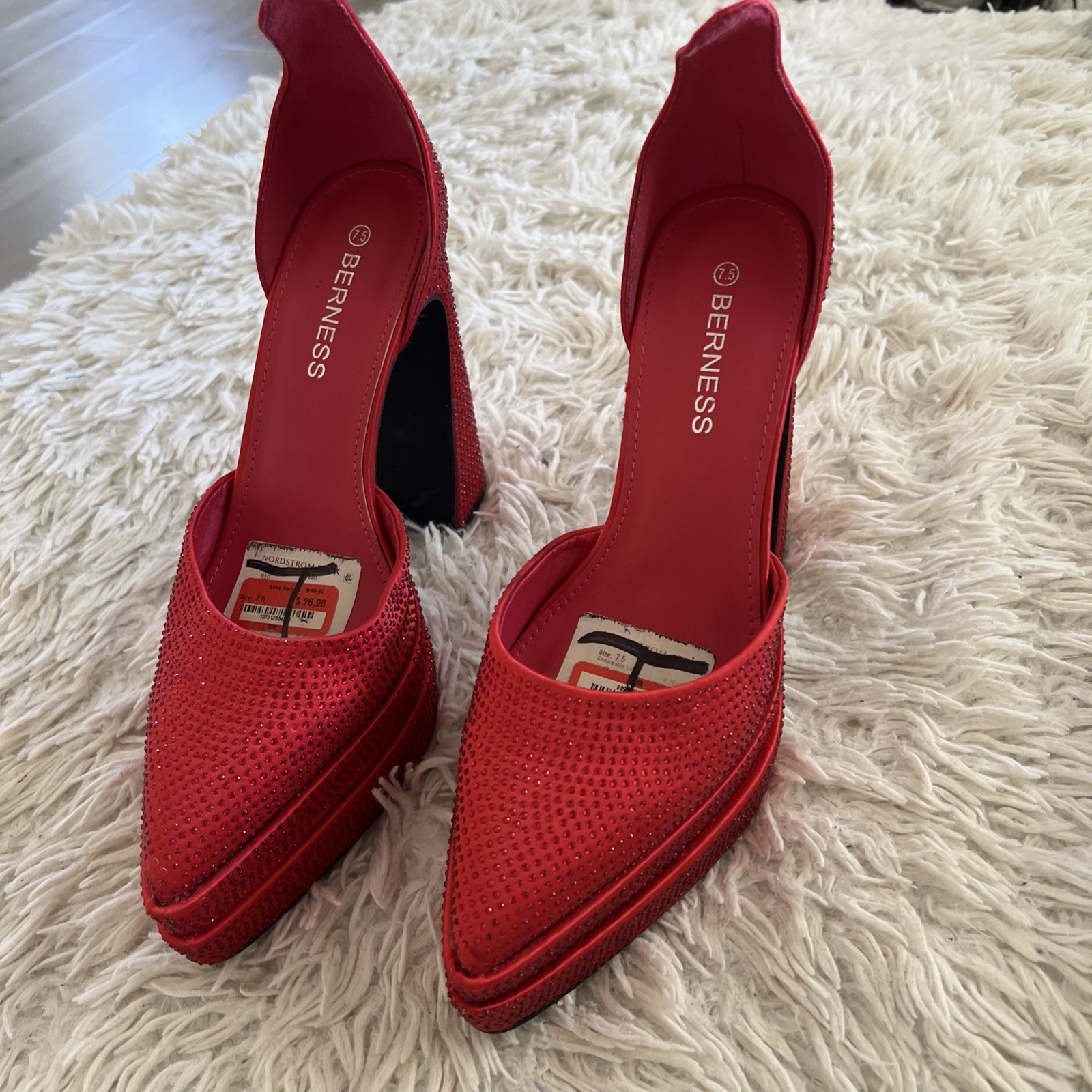 Berness Women Rhinestone Platform Red High Heels Pumps Shoes 7.5 Floor Sample