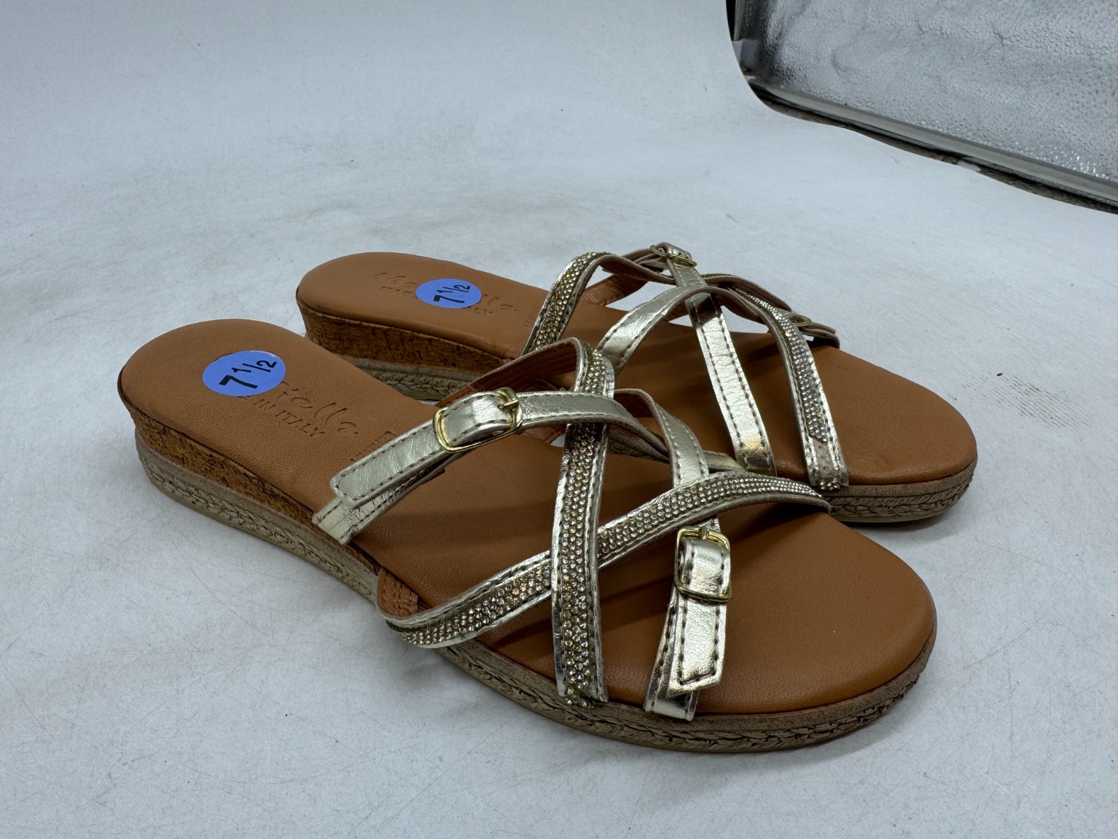 Mariella Espadrille Sandals Women Gold Metallic Slip On Comfort Wedge Heel – 7.5
