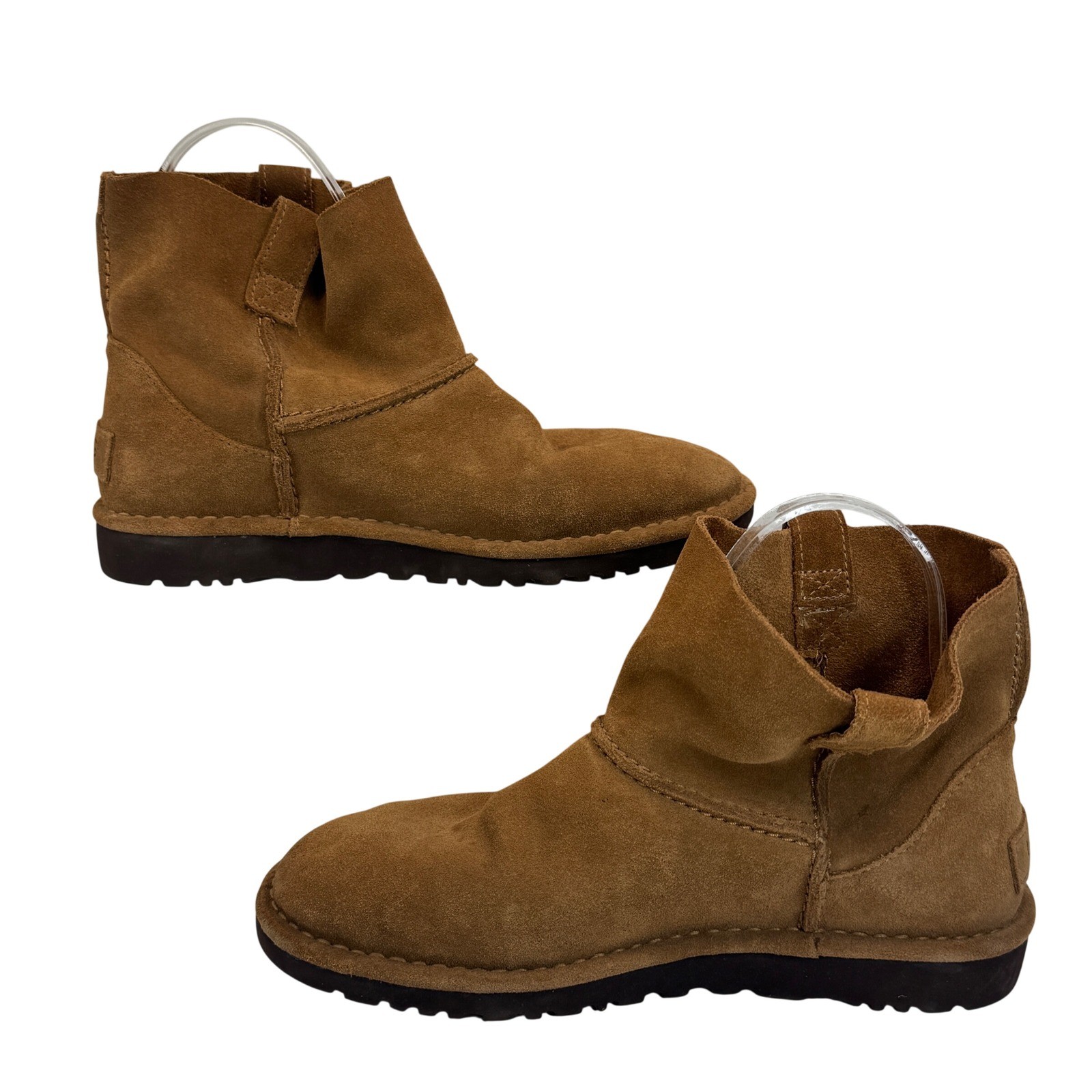 UGG Classic Mini Unlined Boots Chestnut Suede Womens Sz 8 Casual Slouchy Pull On