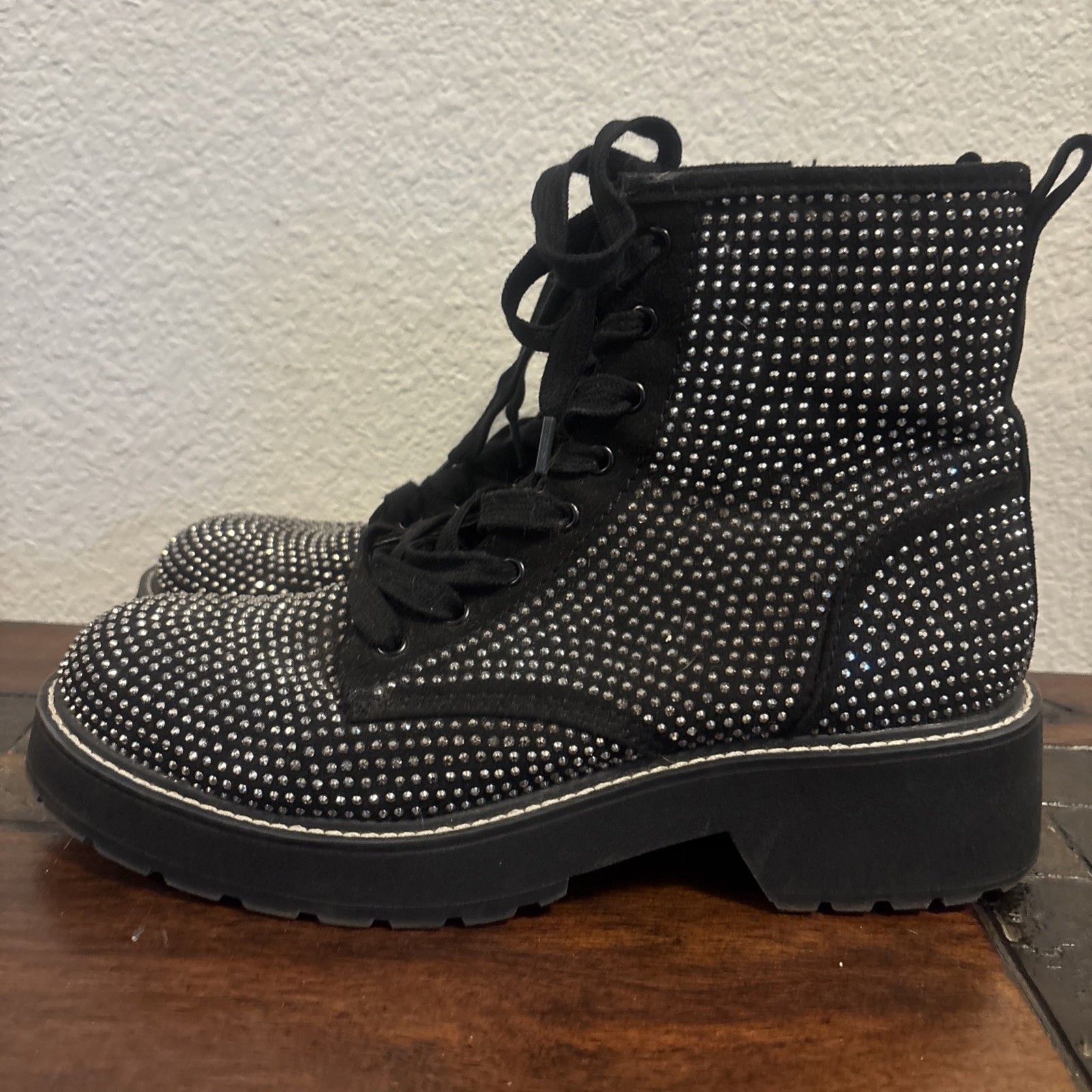 Madden Girl Rhinestone Combat Boots 9.5 Glam Grunge Punk Streetwear