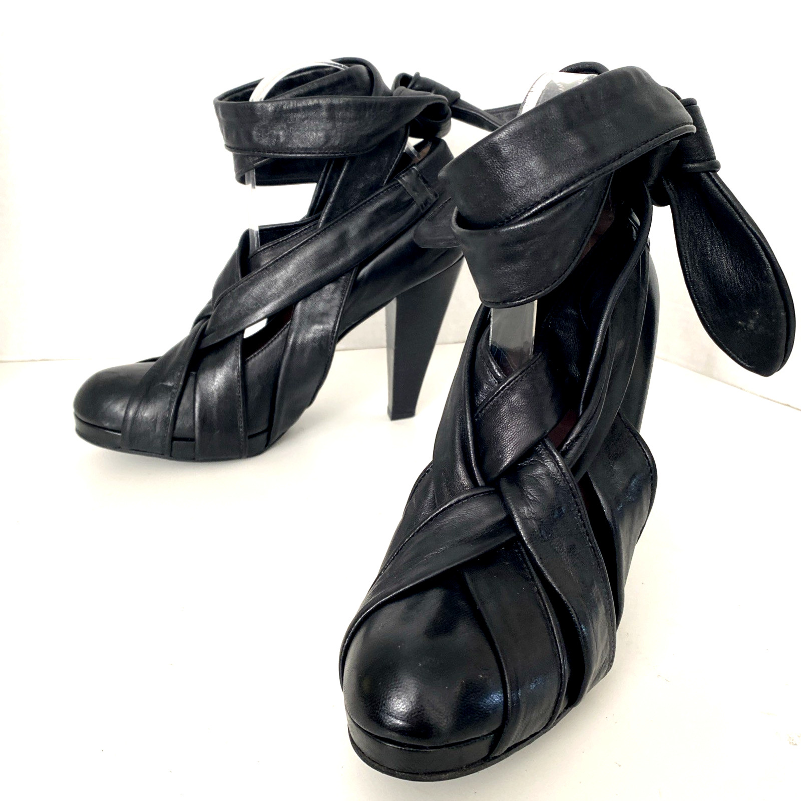 Derek Lam Pump Wraparound Leather Black Strappy Platform Round Toe Cage 39.5 9