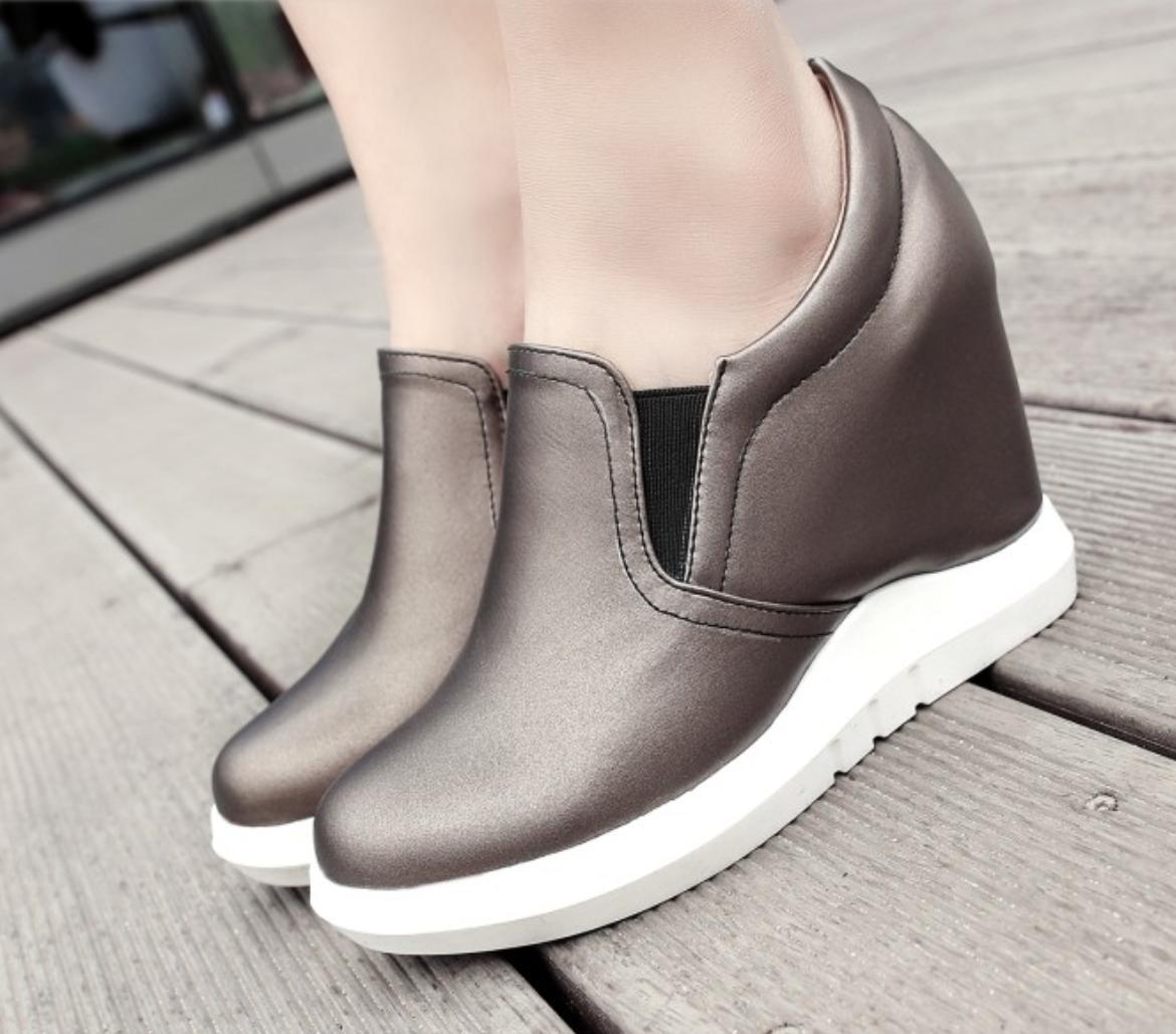 Women’s Casual Sneakers Hidden Wedge High Heel Round Toe Pumps Shoes Slip On Hot