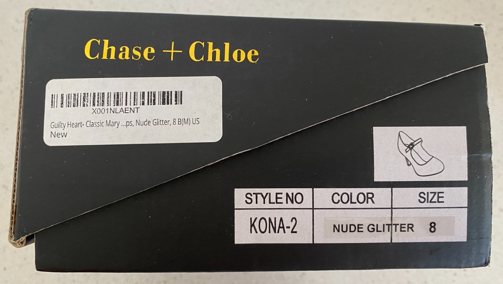 Chase & Chloe Guilty Heart Classic Mary Jane Heels Nude Glitter Size 8 M KONA-2