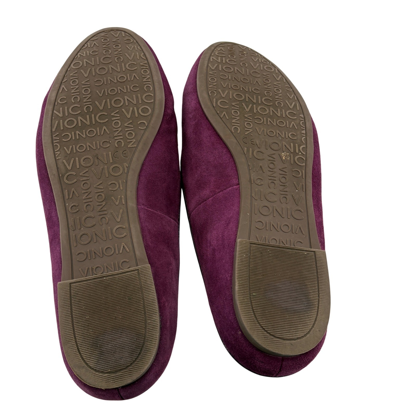 Vionic Carnegie Plum Purple Suede Mules Slides Womens 10 TVW5265 Gold Logo Comfy