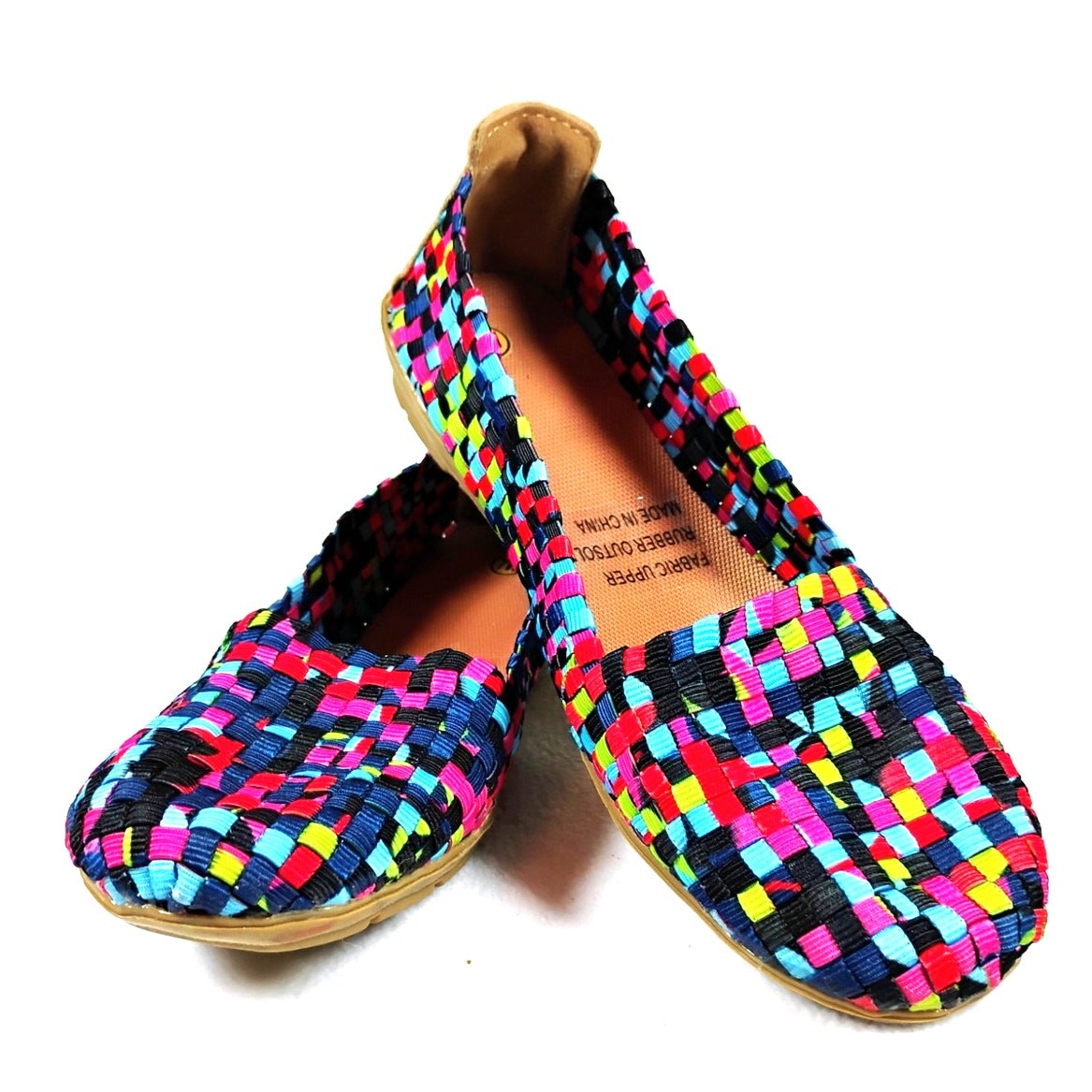 Multicolor Woven Flats Womens 7W Stretch Slip On Comfort Walking Shoes