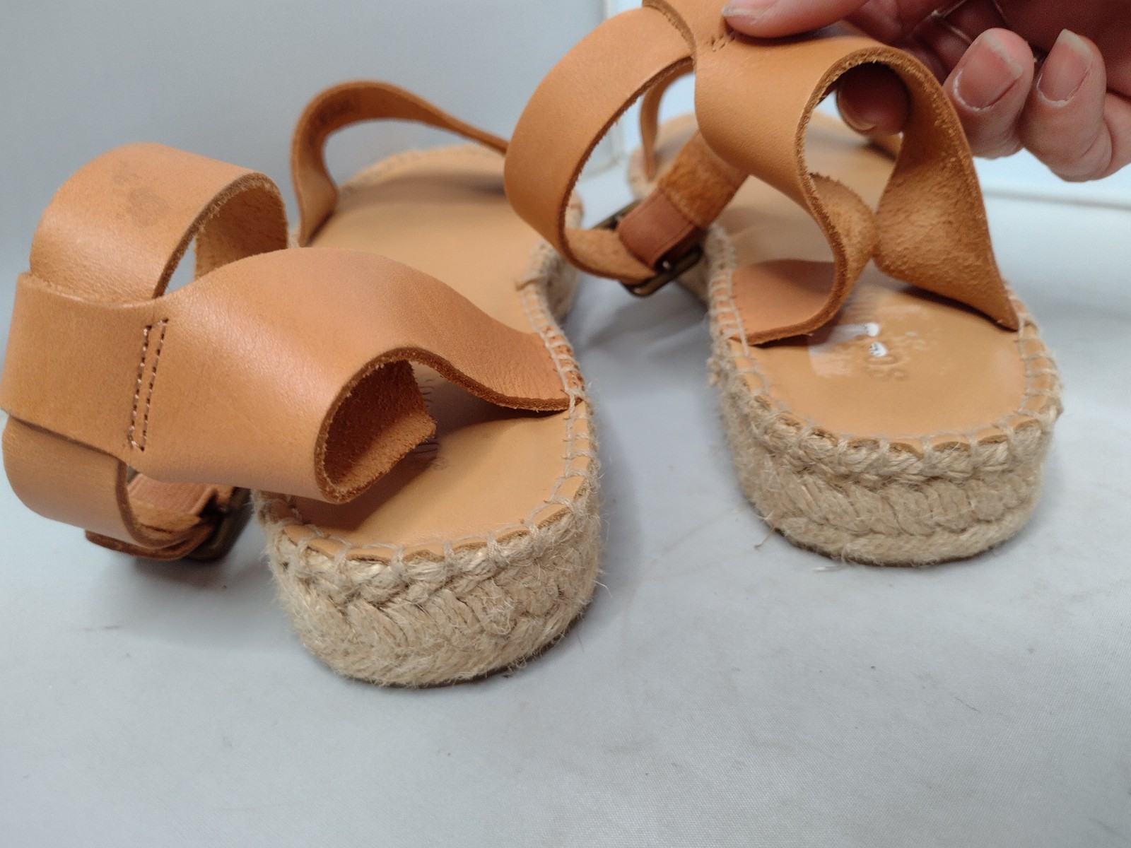 Soludos Cadiz Leather Platform Sandal Ankle Strap 9.5 Tan Brown A4