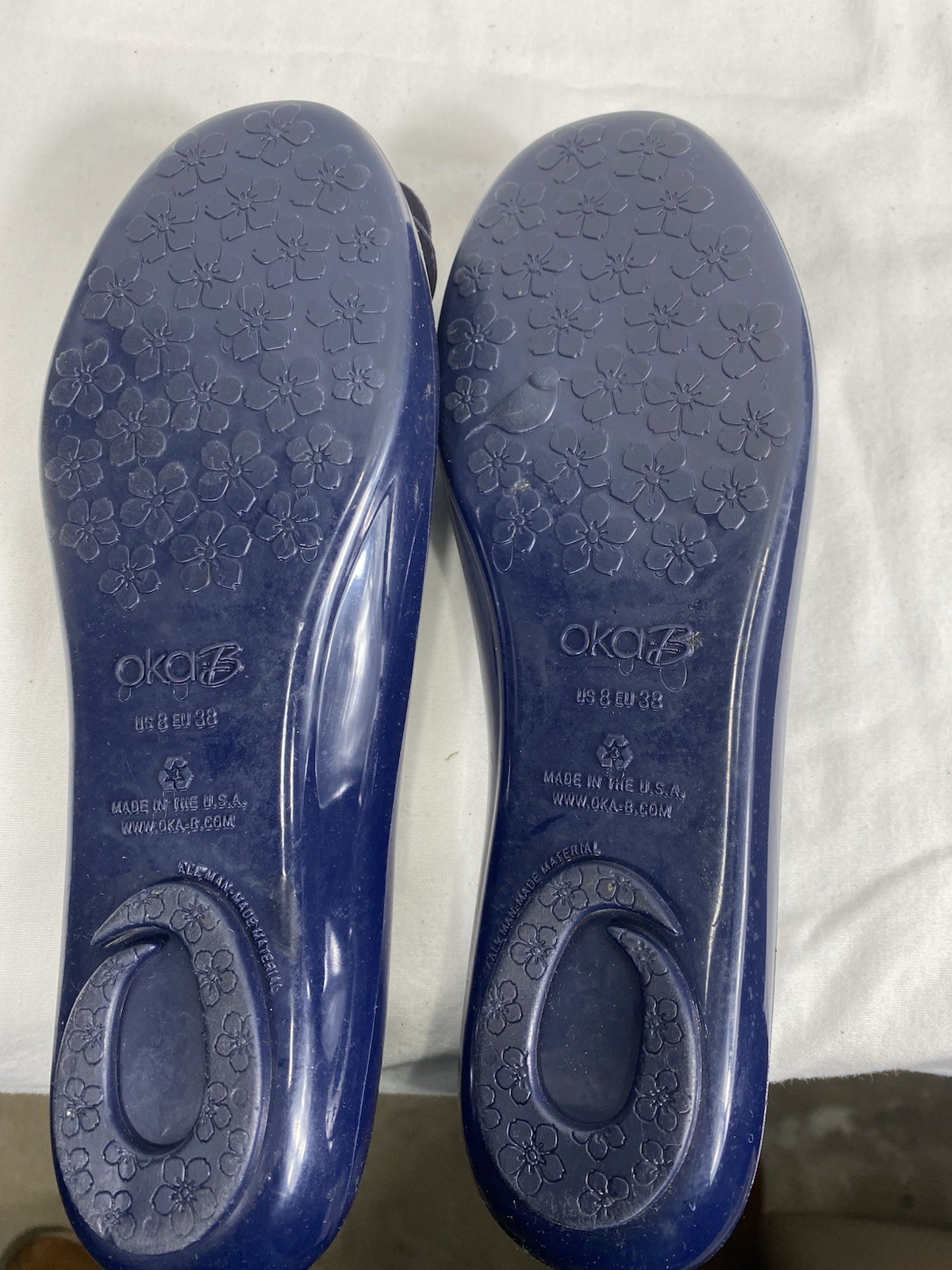 Oka B Flats Women Size 8 Jelly Shiny Blue With Flower Ballet Slip On Rubber
