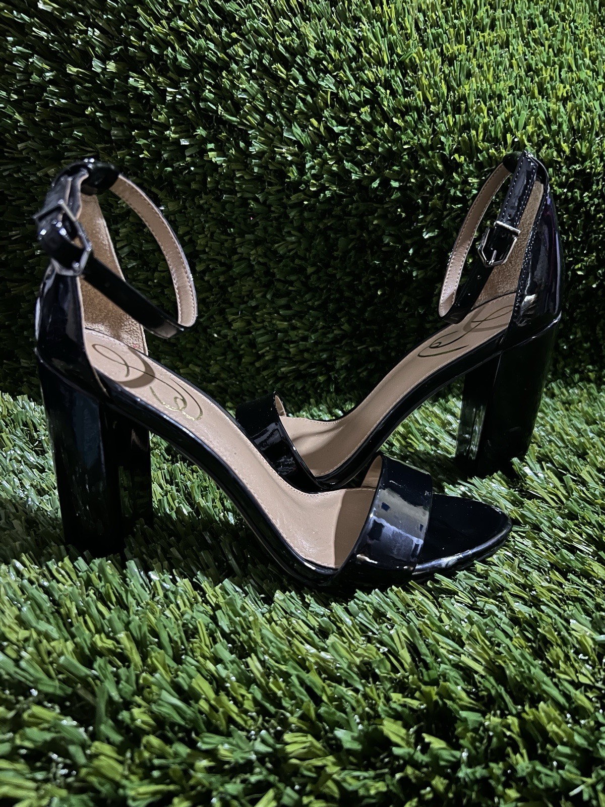 Sam Edelman Yaro Black Patent Leather Heel Women’s Sandals Size 6M