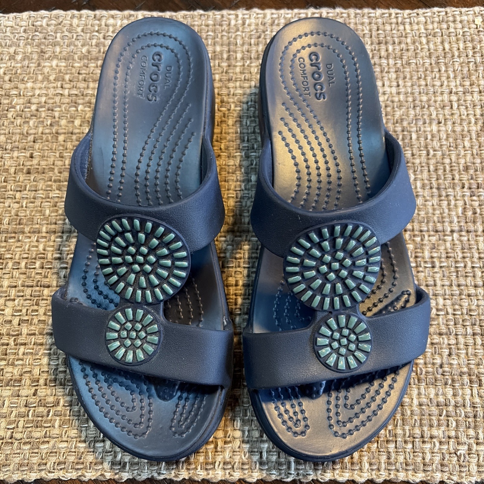 Crocs Monterey Diamante Wedge Slide Sandals Slip On Women 8 Navy Blue 206367