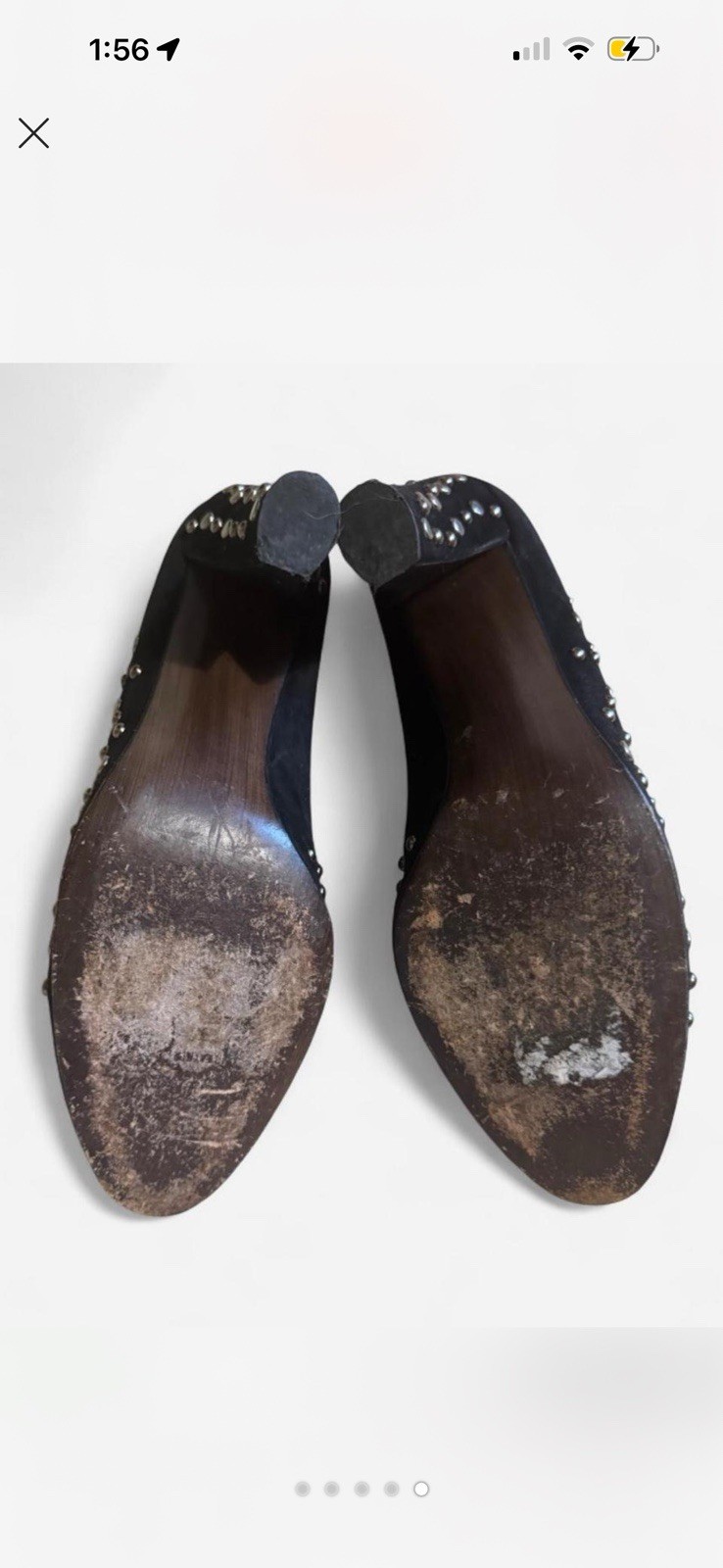 Stuart Weitzman Women’s Black Suede Studded Round Toe Slip-On Pumps US 9