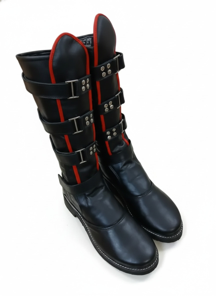 Handmade Gothic Style Genuine Leather Boots | Biker Buckle Mid Calf Boots
