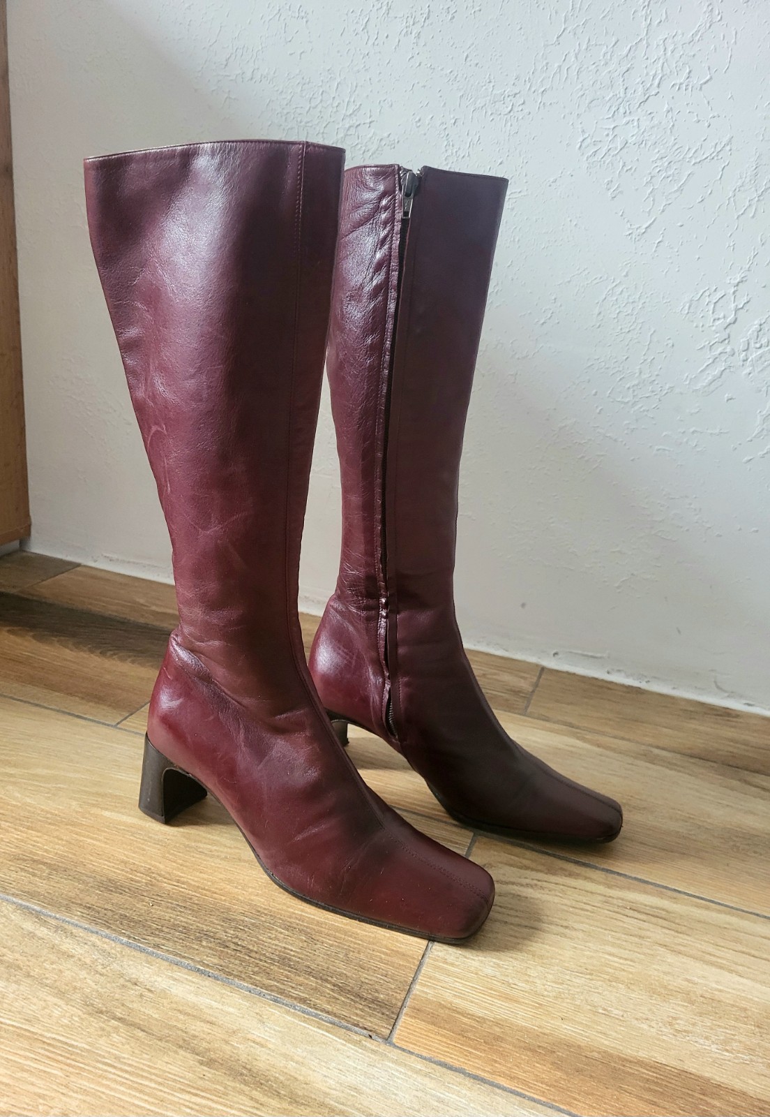 Ledies Boots Knee High Genuine Leather Shoes UK5.5 US7.5 EU38.5 Burgundy Italy