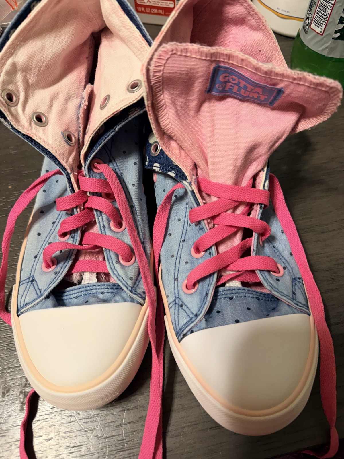 Gotta Flurt Size 7.5 Blue Polka Dot High Top Sneakers