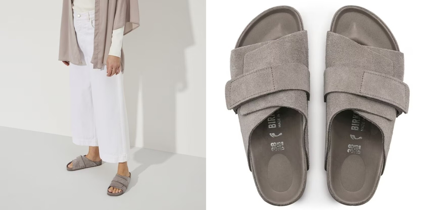 New Birkenstock $200 Kyoto Suede Leather Sandals Grey Taupe 38 Medium/Narrow