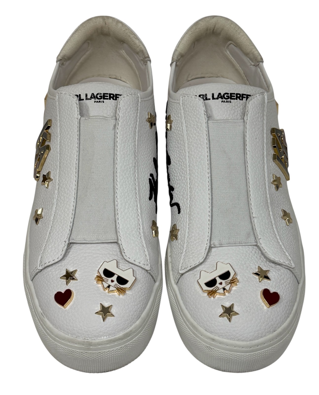 Karl Lagerfeld Paris Caitie Slip On Sneaker-Womens 8-Bright White Leather Charms