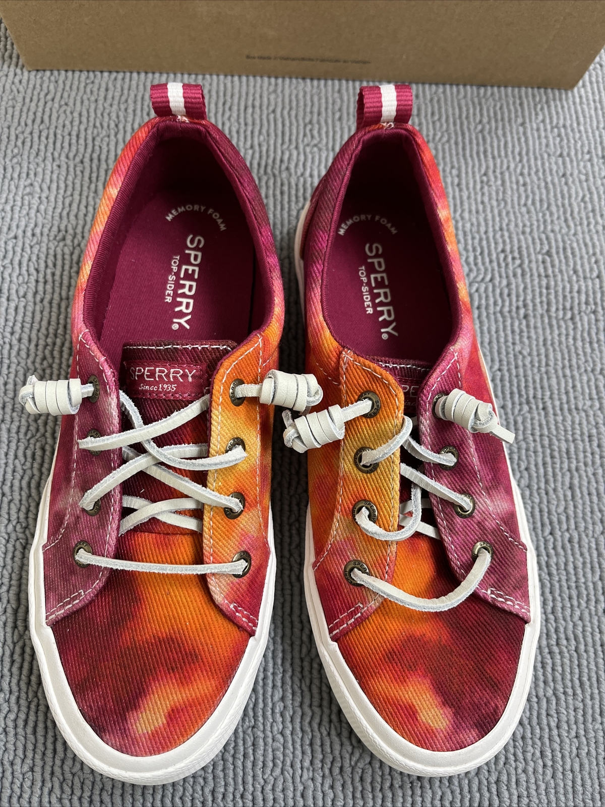 New Sperry Women/ Girl Pier Wave LTT Tiedye Shoes Pink Red Orange Size 5.5
