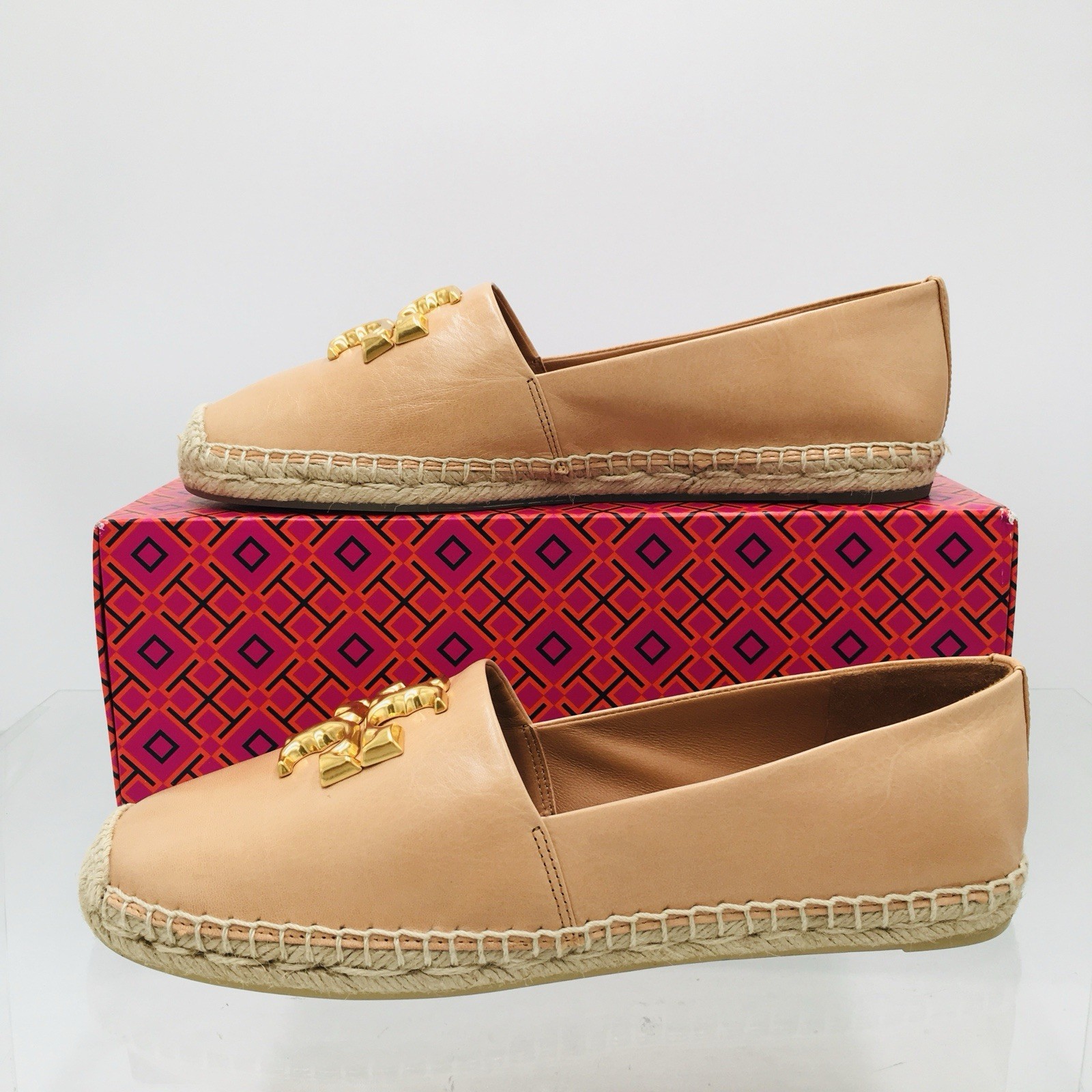 TORY BURCH – ELEANOR – BRANDY / GOLD – Leather Women’s Espadrille Size 10 M