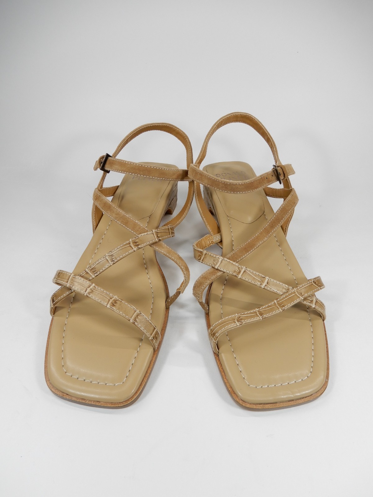 Donald Pliner Cecilia Strappy Sandals Size 9 Low Heel Tan Croc Suede Leather NEW