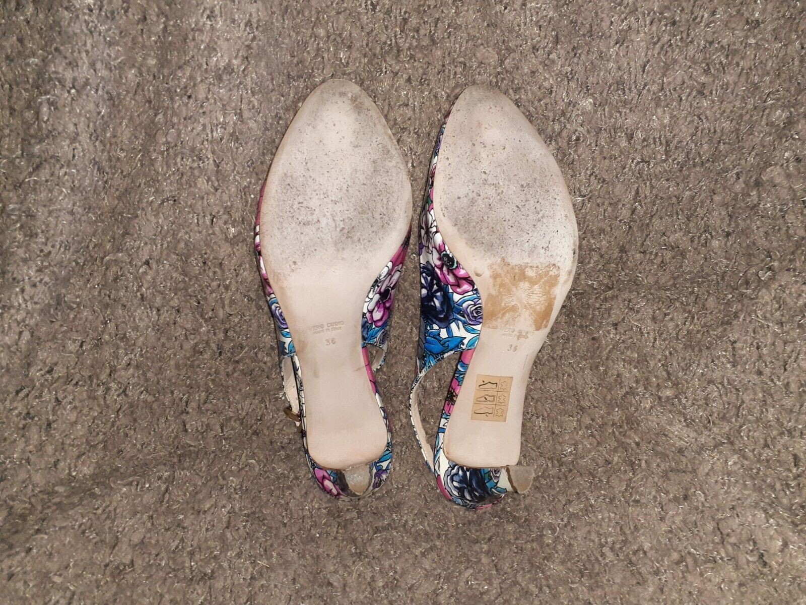 EVALUNA -Floral Print Patent Leather Slingbacks-Buckle Fasten-Sz 36-Excellent