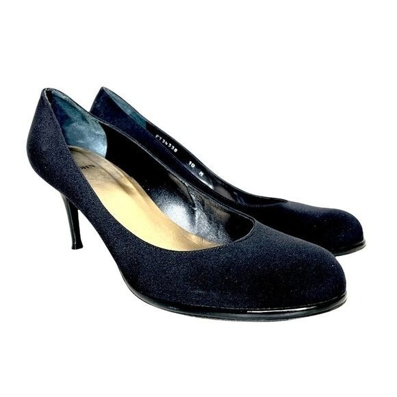 St John Womens 10 M Satin Classic Black Pumps Patent Heel Designer Business