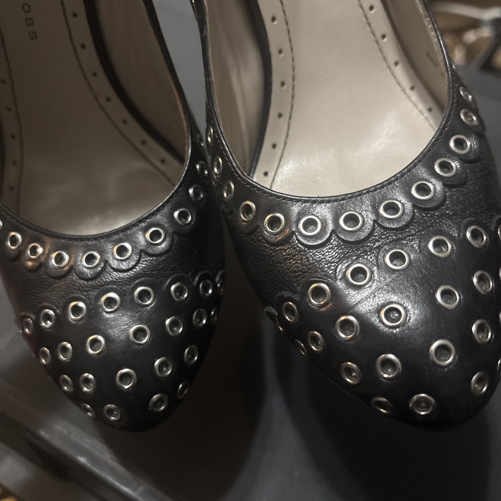 Marc by Marc Jacobs Fits Like 7.5,EU 36.5 Black Leather Studded Wood Heels Pumps