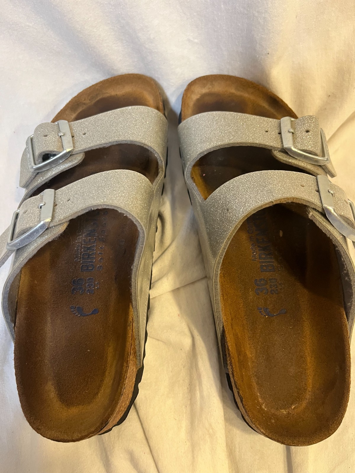 Birkenstock Arizona Shiny Glitter Silver Sandals Soft Footbed EU 36 US 5 5.5 N