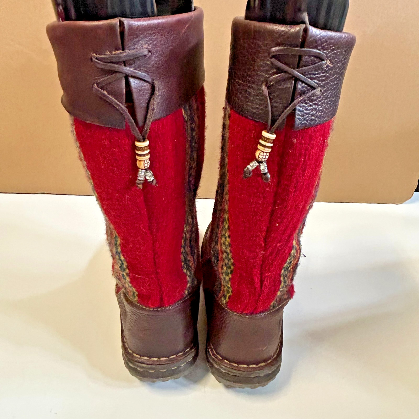 Born Tizoc Indain Blanket Mid Calf Boots Leather Wool Men 10 Women 8