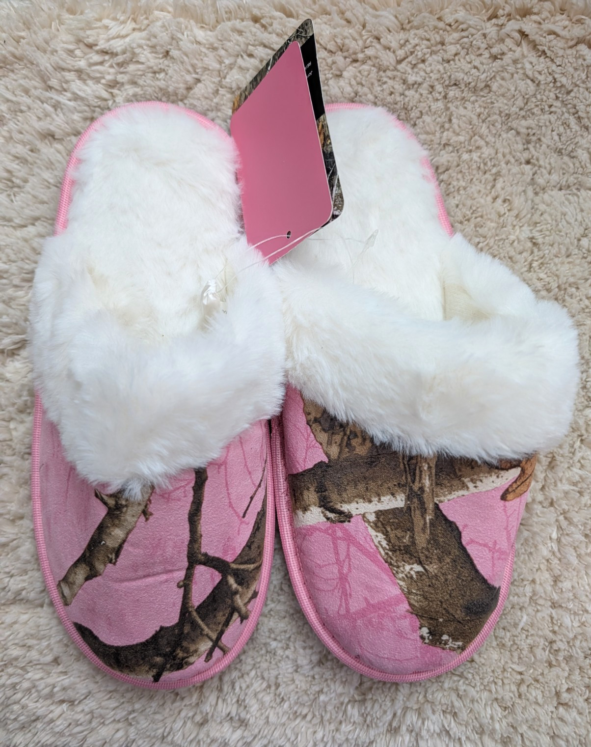 RealTree Women’s Pink Camouflage Slippers Size 9-10 Plush Lined Slide Slip On