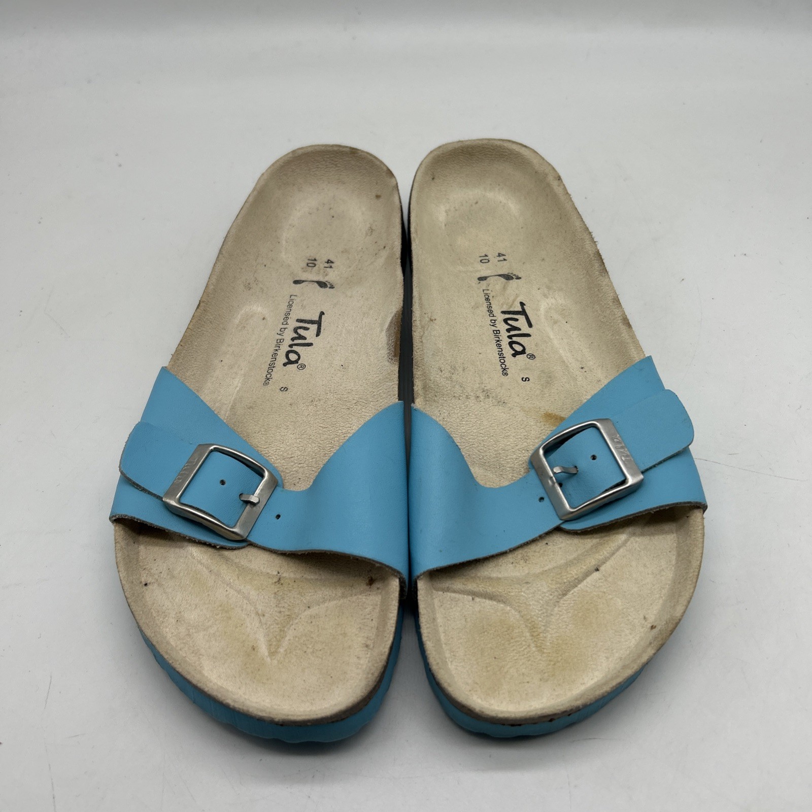 Tula by Birkenstock Slide Sandals 41 / US 10 Blue Buckle Cork Footbed Comfort