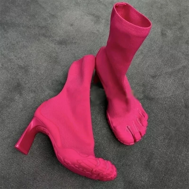 Five Finger Toe Fashion High Heel Ankle Boots New Elastic Mesh Cloth Socks Boots