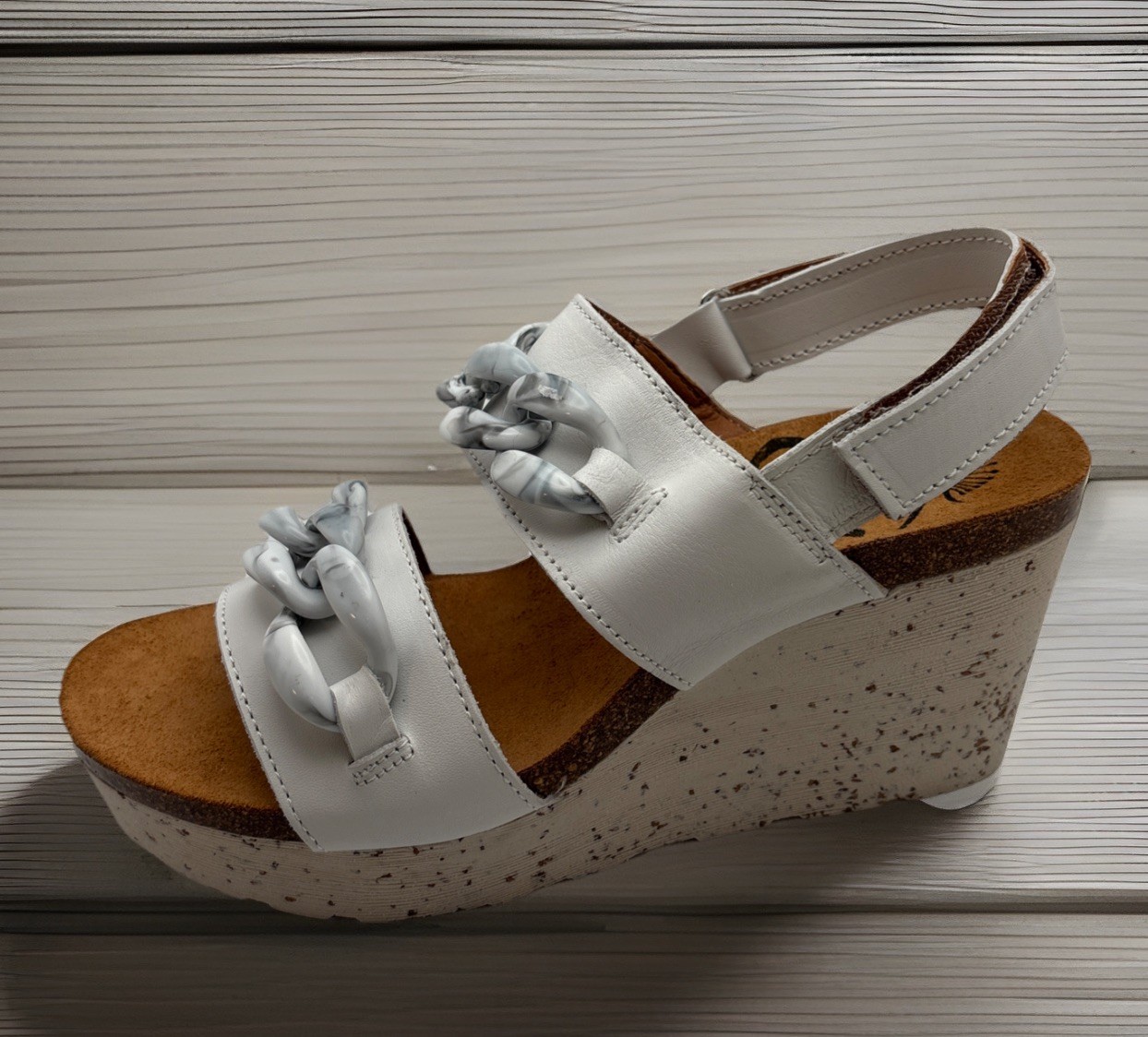 OTBT Fair Isle Leather Wedge Sandals In Chamois Size 6 Made In Portugal New