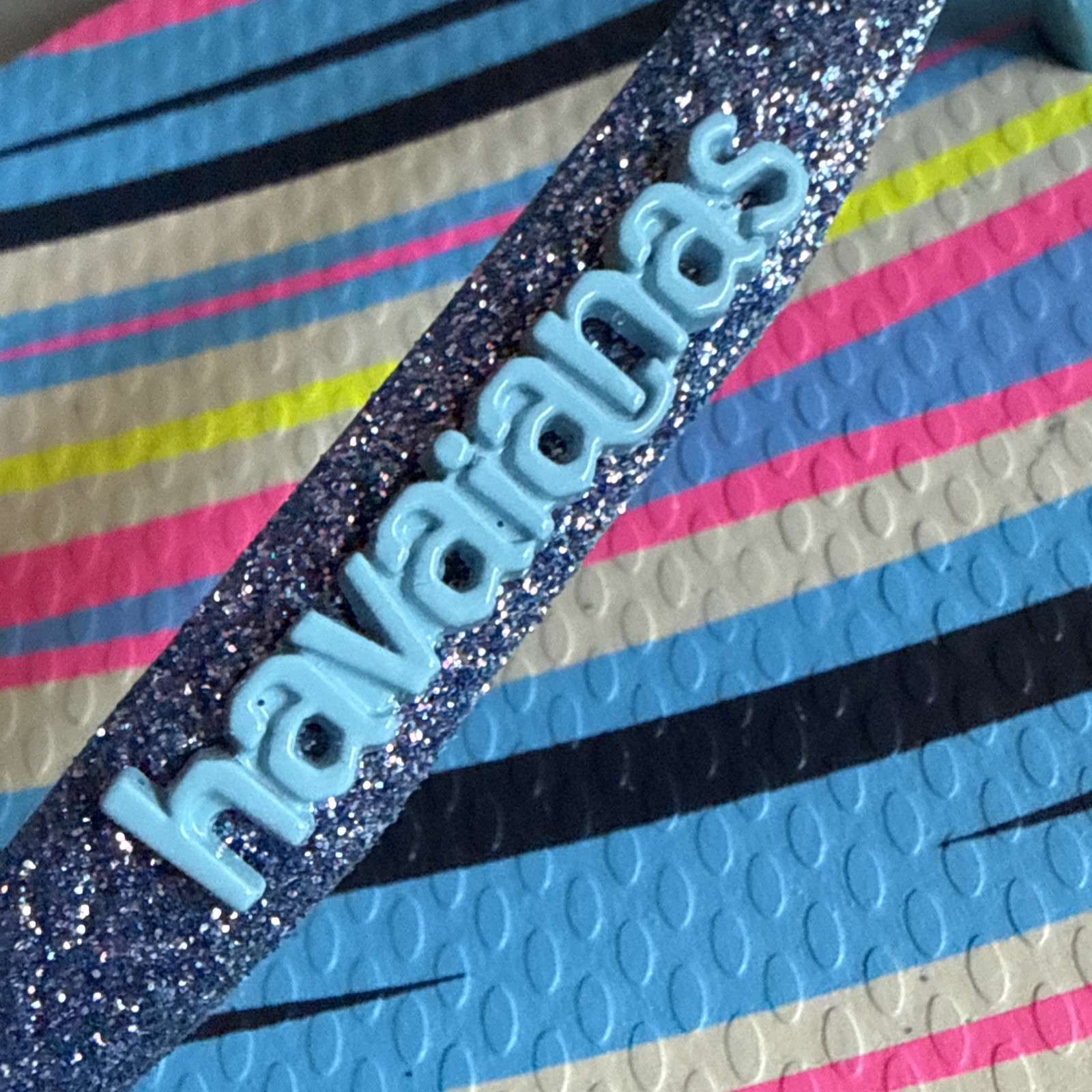 Havaianas Slim Multicolor Stripes Glittery Blue Straps Flip Flops EU 41/42 – New