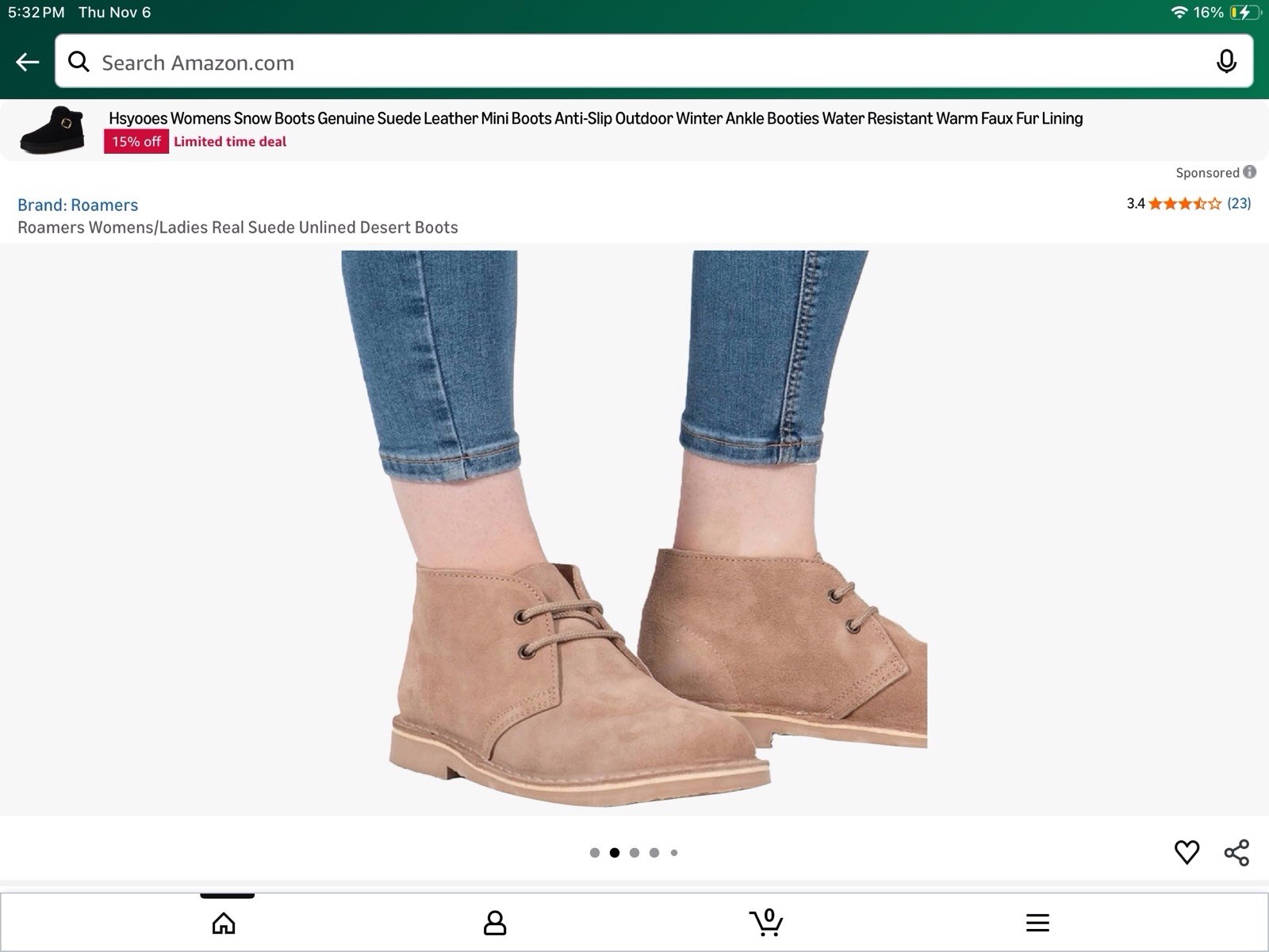 Roamers Womens Unlined Suede Taupe Ankle Boots 5 NIB