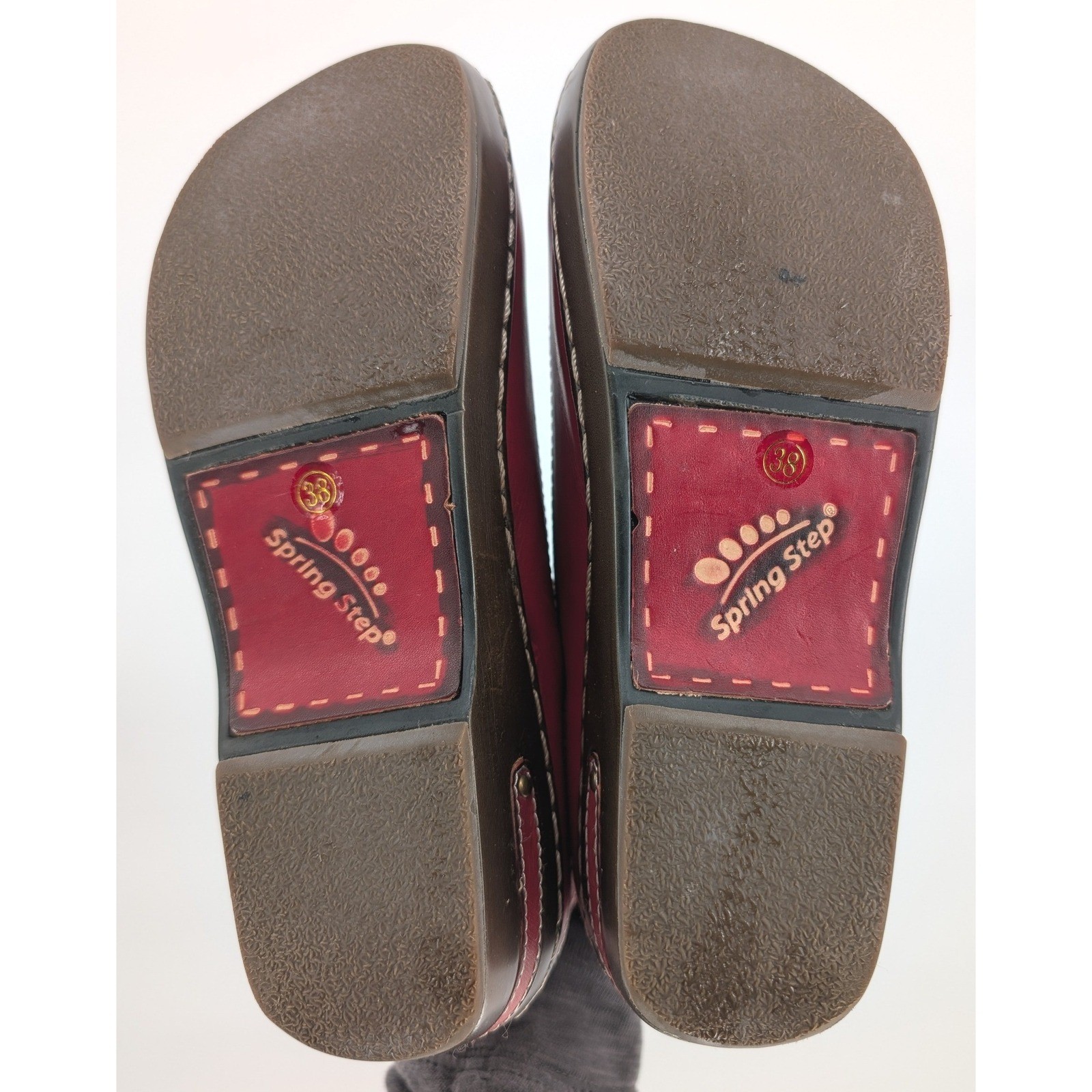 Spring Step Burbank Clog Loafer Women 38 Red Leather Floral Stitched Boho Artsy