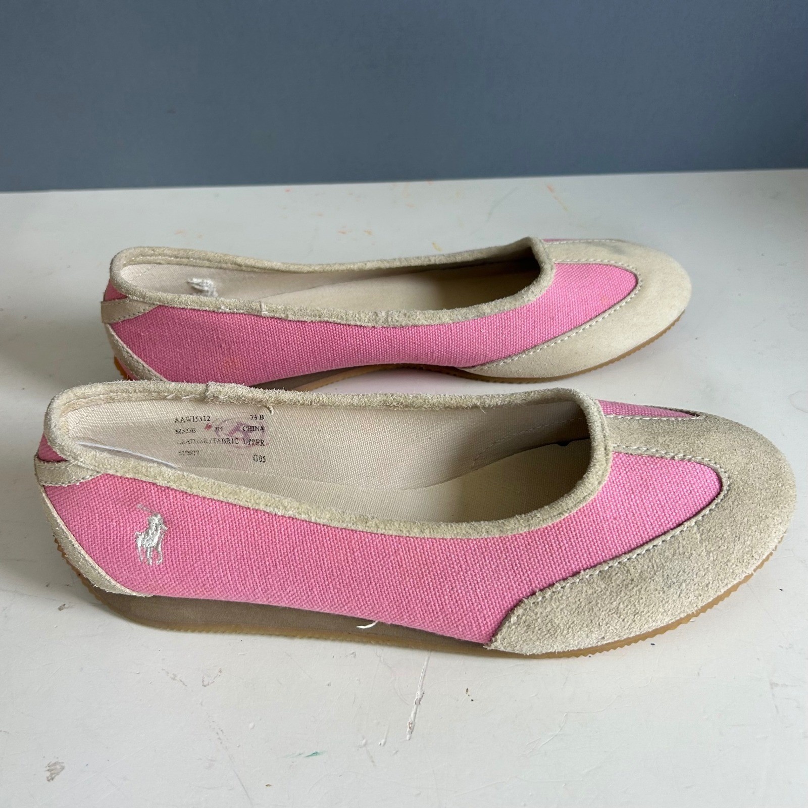 Y2K Polo Ralph Lauren Ballet Flats Sneaker women’s 7.5 Pink Canvas Pony Preppy