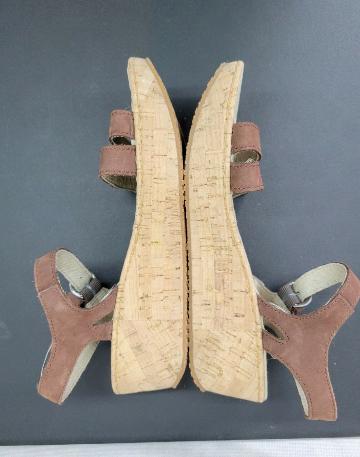 Eddie Bauer Women’s Size 8.5 Leather Cork Wedges Open Toe Sandals Ankle Buckle